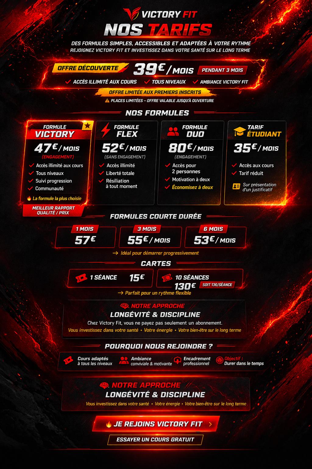 Grille tarifaire Victory Fit